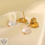 18K Gold Baroque Pearl Pendant Earrings - QH Clothing