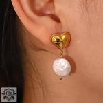 18K Gold Baroque Pearl Pendant Earrings - QH Clothing