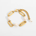 18K Gold Baroque Rectangular Chain Spacer Pearl Bracelet - QH Clothing