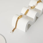 18K Gold Baroque Rectangular Chain Spacer Pearl Bracelet - QH Clothing