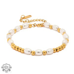 18K Gold Bead & Pearl Bracelet - QH Clothing