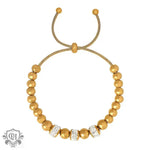 18K Gold Beaded Bracelet with Ring-Set Diamond Design - QH Clothing