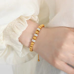 18K Gold Beaded Bracelet with Ring-Set Diamond Design - QH Clothing