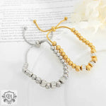 18K Gold Beaded Bracelet with Ring-Set Diamond Design - QH Clothing