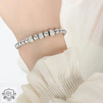 18K Gold Beaded Bracelet with Ring-Set Diamond Design - QH Clothing