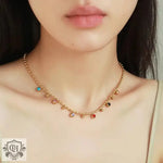 18K Gold Beaded Chain Gemstone Necklace - QH Clothing