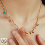 18K Gold Beaded Chain Gemstone Necklace - QH Clothing