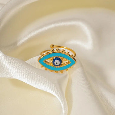 18K Gold Blue Devil Eye Versatile Ring - QH Clothing