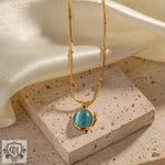 18K Gold Blue Inlaid Zircon Necklace - QH Clothing