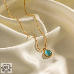 18K Gold Blue Inlaid Zircon Necklace - QH Clothing