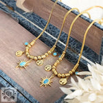 18K Gold Bohemian Tree of Life and Sun with Turquoise Necklace & Bracelet - QH Clothing