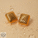 18k gold classic retro square braided design earrings - QH Clothing