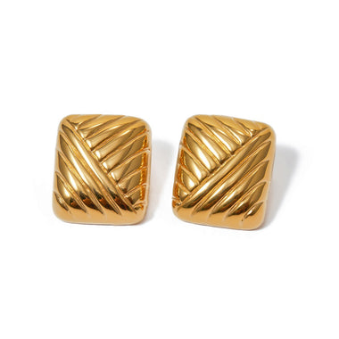 18k gold classic retro square braided design earrings - QH Clothing