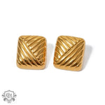 18k gold classic retro square braided design earrings - QH Clothing