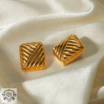 18k gold classic retro square braided design earrings - QH Clothing