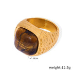 18K gold light luxury vintage braided pattern inlaid natural stone versatile ring - QH Clothing