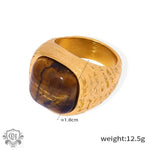 18K gold light luxury vintage braided pattern inlaid natural stone versatile ring - QH Clothing