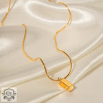 18K gold light luxury fashion fine chain with three-dimensional rectangular brick design pendant necklace - QH Clothing