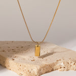 18K gold light luxury fashion fine chain with three-dimensional rectangular brick design pendant necklace - QH Clothing