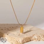 18K gold light luxury fashion fine chain with three-dimensional rectangular brick design pendant necklace - QH Clothing