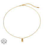 18K gold light luxury fashion fine chain with three-dimensional rectangular brick design pendant necklace - QH Clothing