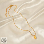 18K gold light luxury fashion fine chain with three-dimensional rectangular brick design pendant necklace - QH Clothing