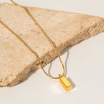 18K gold light luxury fashion fine chain with three-dimensional rectangular brick design pendant necklace - QH Clothing