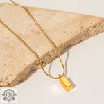 18K gold light luxury fashion fine chain with three-dimensional rectangular brick design pendant necklace - QH Clothing