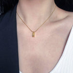 18K gold light luxury fashion fine chain with three-dimensional rectangular brick design pendant necklace - QH Clothing