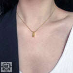 18K gold light luxury fashion fine chain with three-dimensional rectangular brick design pendant necklace - QH Clothing