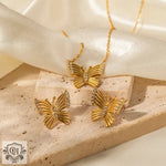 18K Gold Butterfly Pendant Necklace & Earrings - QH Clothing