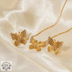 18K Gold Butterfly Pendant Necklace & Earrings - QH Clothing