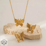 18K Gold Butterfly Pendant Necklace & Earrings - QH Clothing