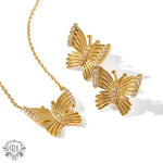 18K Gold Butterfly Pendant Necklace & Earrings - QH Clothing