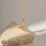 18K Gold Butterfly White Zircon inlay Necklace - QH Clothing