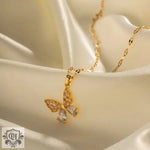 18K Gold Butterfly White Zircon inlay Necklace - QH Clothing