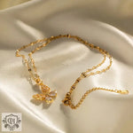 18K Gold Butterfly White Zircon inlay Necklace - QH Clothing