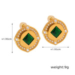 18K gold exquisite luxury button set with diamonds and square zircon design versatile earrings - QH Clothing