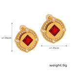 18K gold exquisite luxury button set with diamonds and square zircon design versatile earrings - QH Clothing