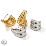 18K Gold C-Shaped Double Line Earrings - QH Clothing