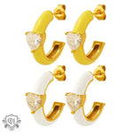 18K Gold C-Shaped Earrings with Heart-Shaped Zirconia - QH Clothing