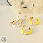 18K Gold C-Shaped Earrings with Heart-Shaped Zirconia - QH Clothing