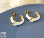 18K Gold C-Shaped Earrings with Heart-Shaped Zirconia - QH Clothing