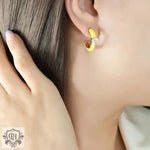 18K Gold C-Shaped Earrings with Heart-Shaped Zirconia - QH Clothing