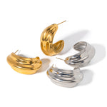 18k gold classic simple C-shaped design earrings - QH Clothing