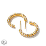 18K Gold C-Shaped Geometric Earrings with Inlaid Cubic Zirconia - QH Clothing