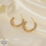 18K Gold C-Shaped Geometric Earrings with Inlaid Cubic Zirconia - QH Clothing