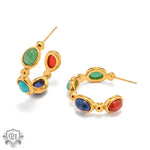 18K Gold C-Shaped Natural Stone Earrings - QH Clothing