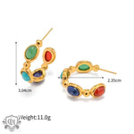 18K Gold C-Shaped Natural Stone Earrings - QH Clothing