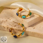 18K Gold C-Shaped Natural Stone Earrings - QH Clothing